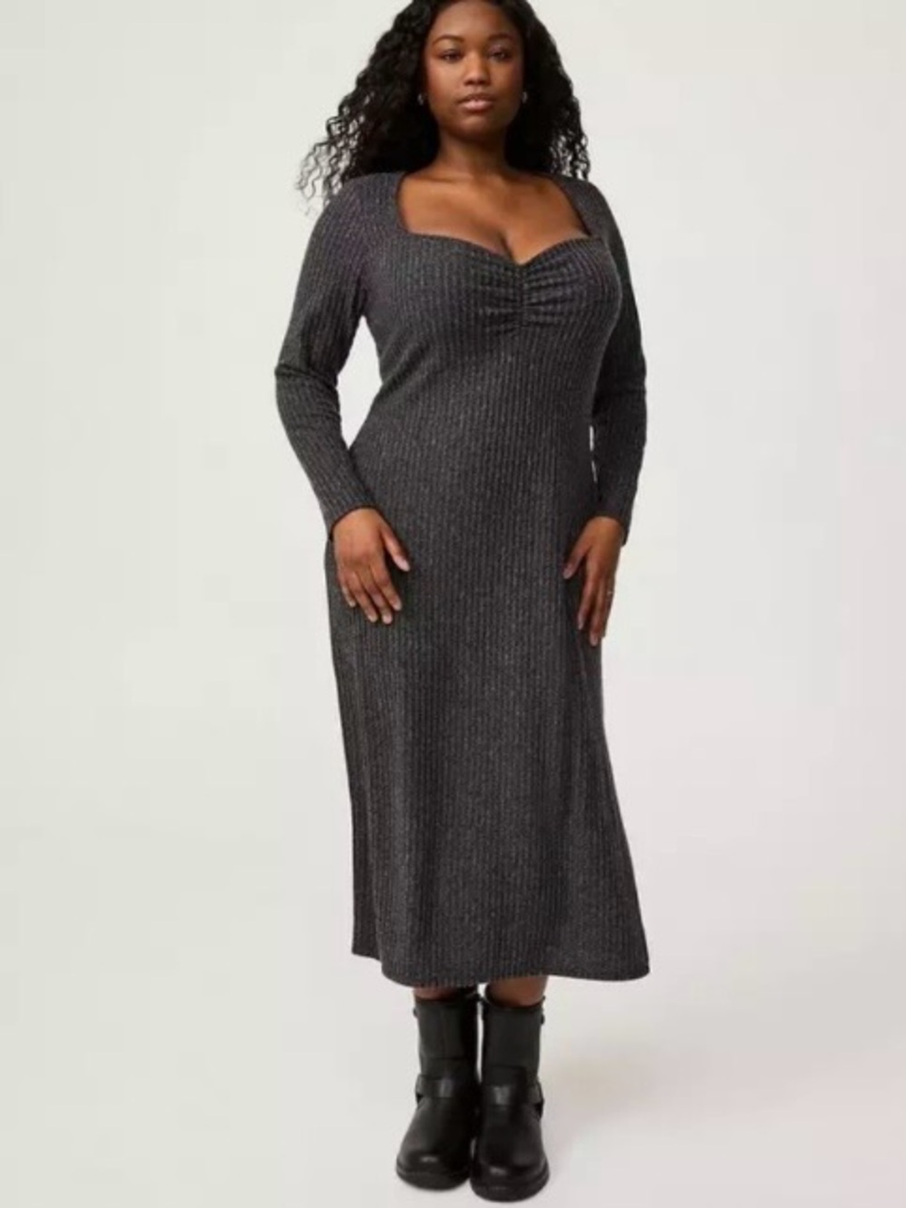 Torrid Ribbed V-Neck Long Sleeve Maxi Dress - Size 1X - NWT!